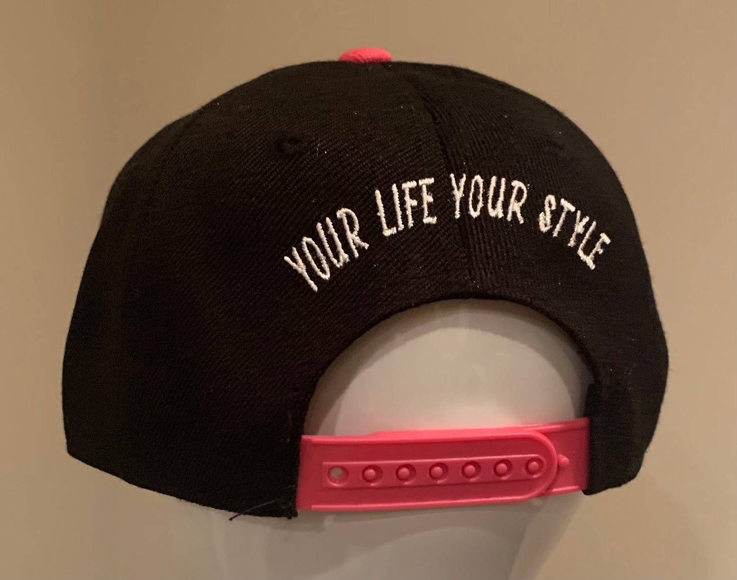 Hot Pink/Black Snap Back with white Logo