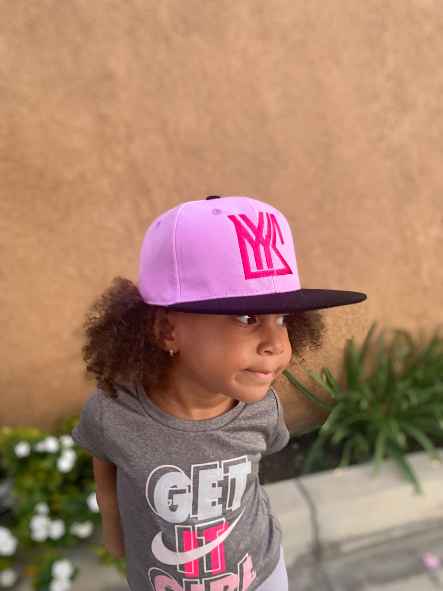 Youth Lavender/ Black Snap Back with Hot Pink Logo