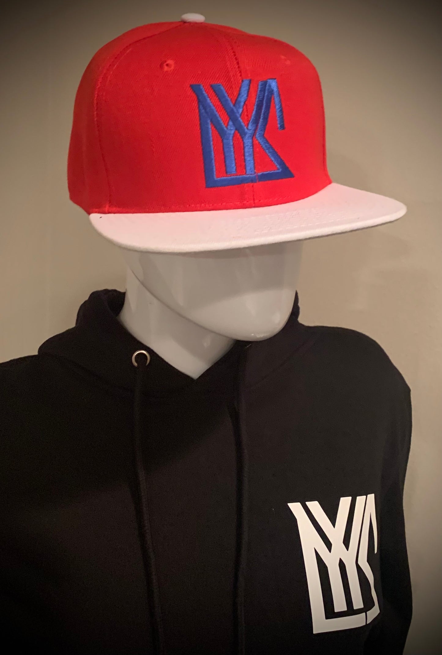 Red/White Snap Back with Blue Logo